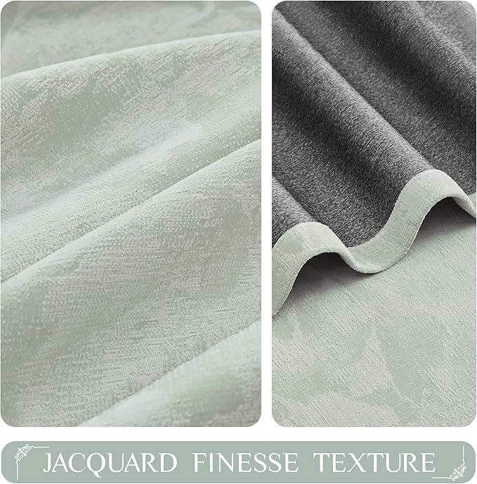 Beauoop Green Floral Jacquard Blackout Curtains 90 Inches Long 2 Panels - Image 3