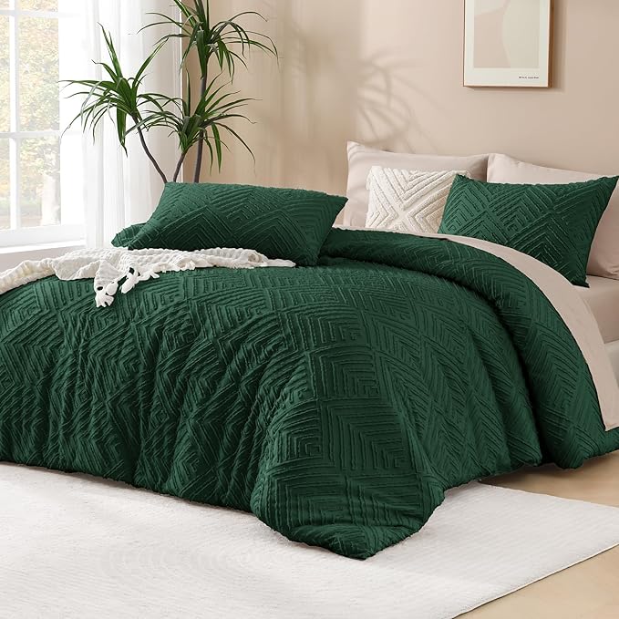 Andency Dark Emerald Green Oversized King Comforter 128''x120'', 3 Pieces Soft by Andency