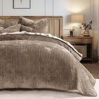 EverGrace Velvet Quilt Set King Size, Luxurious Soft Striped Channel Bedding Set - Image 7