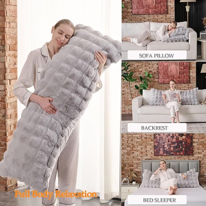Luxury Shaggy Faux Fur Body Pillow, Fluffy Bed Pillow - Image 2