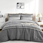 WONGS BEDDING Grey Comforter Set Queen Size, 7 Pieces Striped Bed in a Bag - Image 9