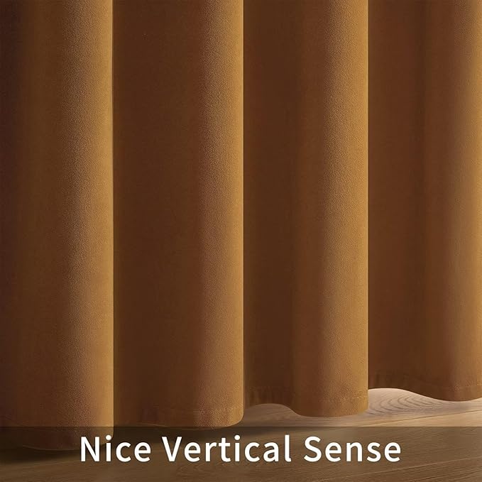 Joydeco Camel Brown Velvet Curtains 63 inch Length 2 Panels, Luxury Blackout - Image 8