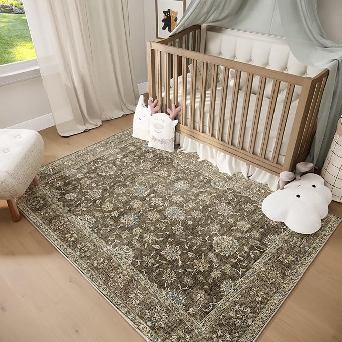 Washable 3x5 Entryway Rug, Boho Non-Slip Vintage Distress Small Rugs - Image 3