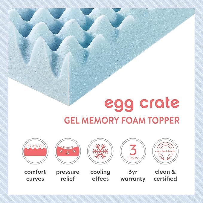 Best Price Mattress 2 Inch Egg Crate Memory Foam Mattress Topper, Cooling Gel - Image 9