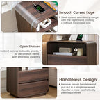 Modern Walnut Nightstand, 2 Storage Drawers Side Table Curved Profile, - Image 7