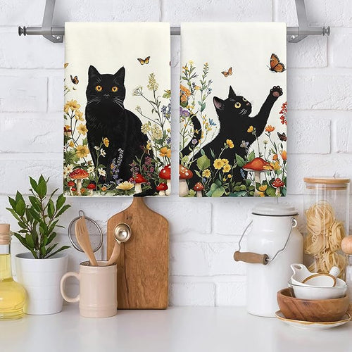 Accnicc 2 Pack Black Cat Bathroom Hand Towels Decorative Spring Floral Dish - Image 2