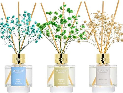 Airkeep Reed Diffuser Set of 3, Jasmine Mint Gardenia Freesia Pear Oil Reed by Airkeep