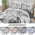 WONGS BEDDING Grey Boho Floral Quilt Set Queen, Elegant Gray Flower Bedspread - Image 7