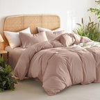 Wake In Cloud - Cotton Duvet Cover Set, King Size, Dusty Rose Pink, 100% Washed - Image 3