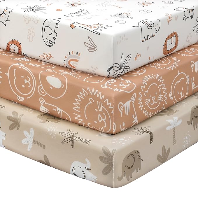 Baby Crib Sheets for Boys and Girls, 3 Pack Toddler Bed Sheets for 52”x28” by FIEMOL