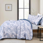 WONGS BEDDING Blue Quilt Set Twin Size, 2 Pieces Botanical Bedspreads Set - Image 3