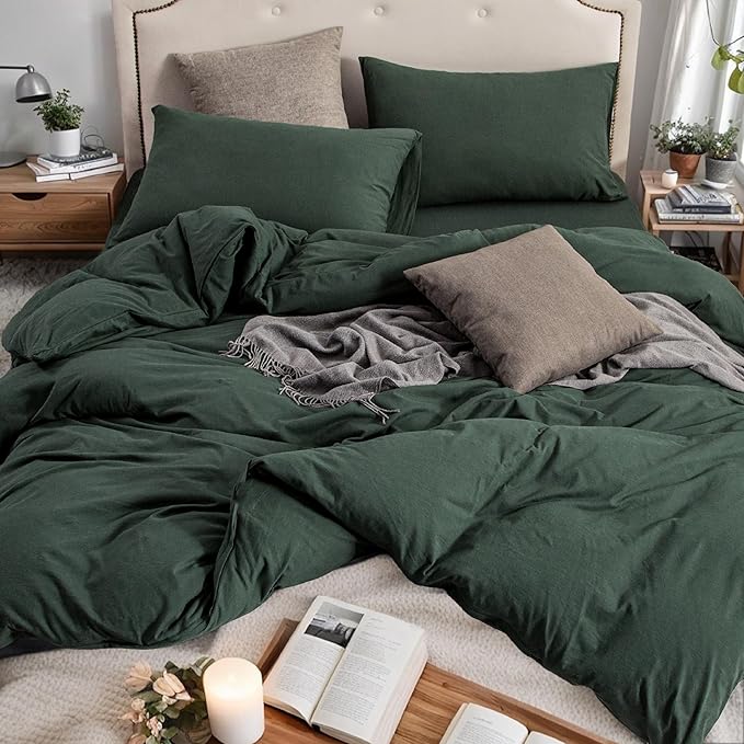 PURE ERA Jersey Knit Forest Green Duvet Cover Set 100% T-Shirt Cotton Super by PUREERA