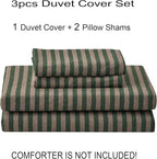 PURE ERA Forest Green Stripe Jersey Duvet Cover Set King Size 100% T-Shirt - Image 7
