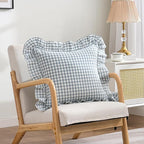 2 Pack Blue White Plaid Ruffle Throw Pillow Covers Farmhouse Checkered Chic - Image 2
