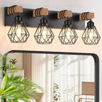 FadimiKoo 4-Light Farmhouse Bathroom Light Fixtures Over Mirror, Rustic Wood by FadimiKoo