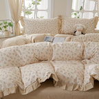 mixinni Beige Floral Duvet Cover Twin Size, 100% Cotton Cute Strawberry Floral - Image 3