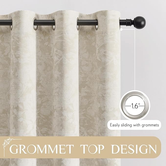 Beauoop Beige Floral Jacquard Blackout Curtains 63 Inches Long 2 Panels - Image 6