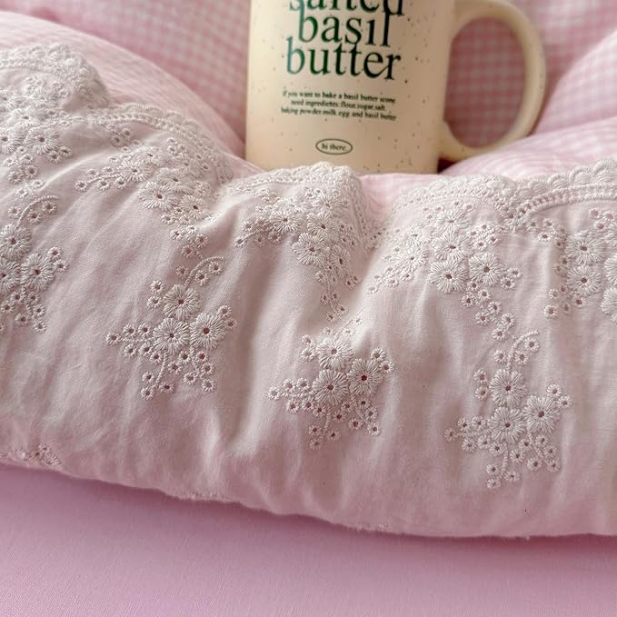 mixinni Pink Gingham Duvet Cover Twin Size - Image 9