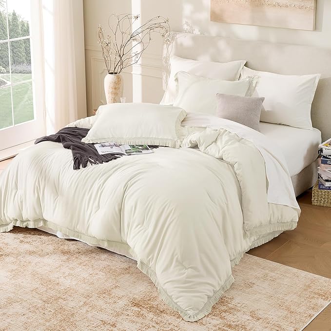 Andency Queen Comforter Set Ivory, 3 Pieces Boho Ivory Tassel Lightweight - Image 6