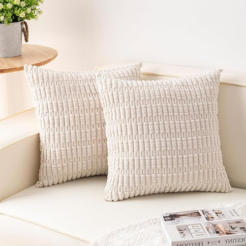 Aegero Pack of 2 Corduroy Decorative Throw Pillow Covers 24x24 InchSoft Striped by Unknown