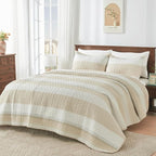 Andency King Size Quilt Set Beige, 3 Pieces Beige Ultra Soft Lightweight - Image 6