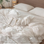 MooMee Striped Duvet Cover Set 100% Washed Cotton Linen Like Textured - Image 3