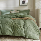 JELLYMONI Dark Green Duvet Cover King Size, Soft Breathable Seersucker Duvet by JELLYMONI