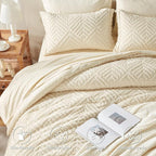 Zzlpp Full Comforter Set 7 Pieces, Cream Tufted Bed in a Bag - Image 3