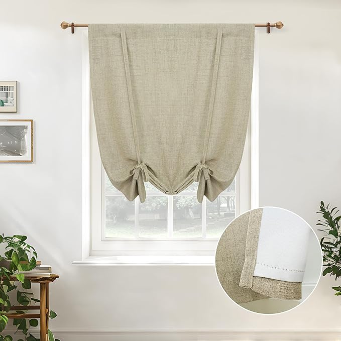 DriftAway Double Layer Linen Blackout Tie Up Curtains Thermal Insulated Fully by DriftAway