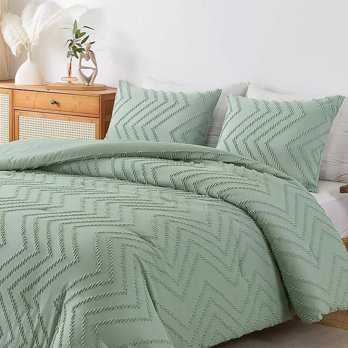 Andency Sage Green California King Comforter Set, Boho Soft Fluffy Warm - Image 7