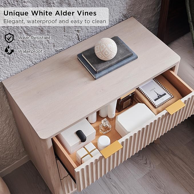 T4TREAM Fluted 3 Drawers Nightstand Set of 2, Oversized Extra Large Modern Side - Image 4