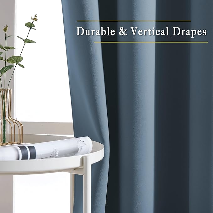 NICETOWN 50% Blackout Smoky Blue Sliding Glass Curtains 2 Panels Set - Image 5