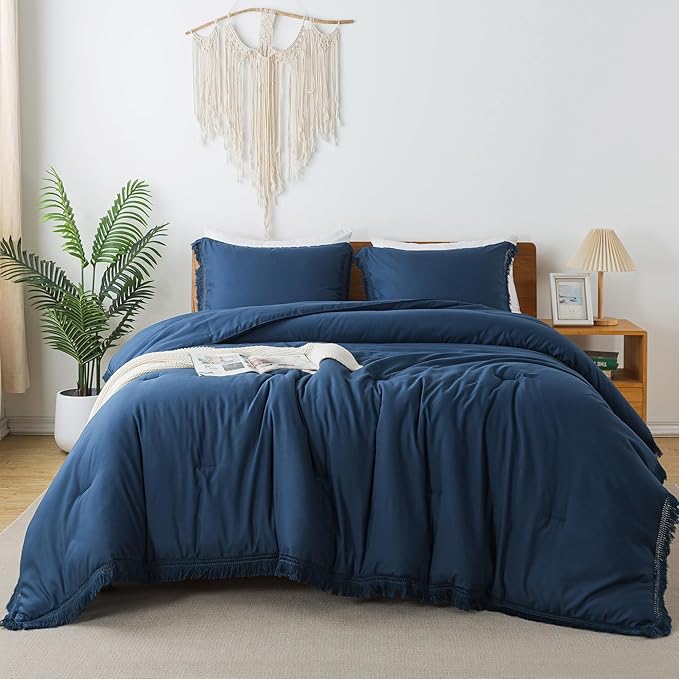Andency Navy Blue Comforter Set California King, 3 Pieces Boho Tassel - Image 7
