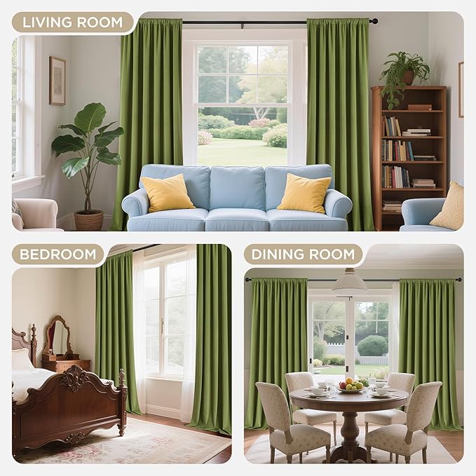 Joydeco Moss Green 100% Blackout Curtains 96 Inch 2 Panels, Luxury Thermal - Image 8