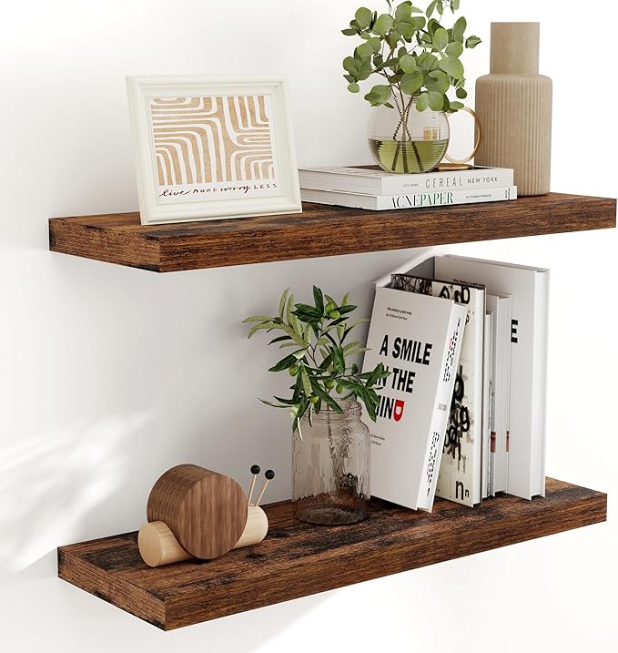 32 Inch Floating Shelves, Wall-Mounted Bathroom Shelves Set of 2, 9.3 Inch Deep by FunMemories