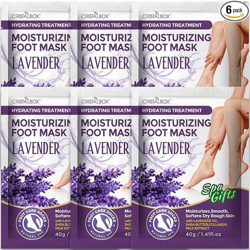 6 Pack Moisturizing Foot Mask, Hydrating Foot Masks by CRISTALBOX