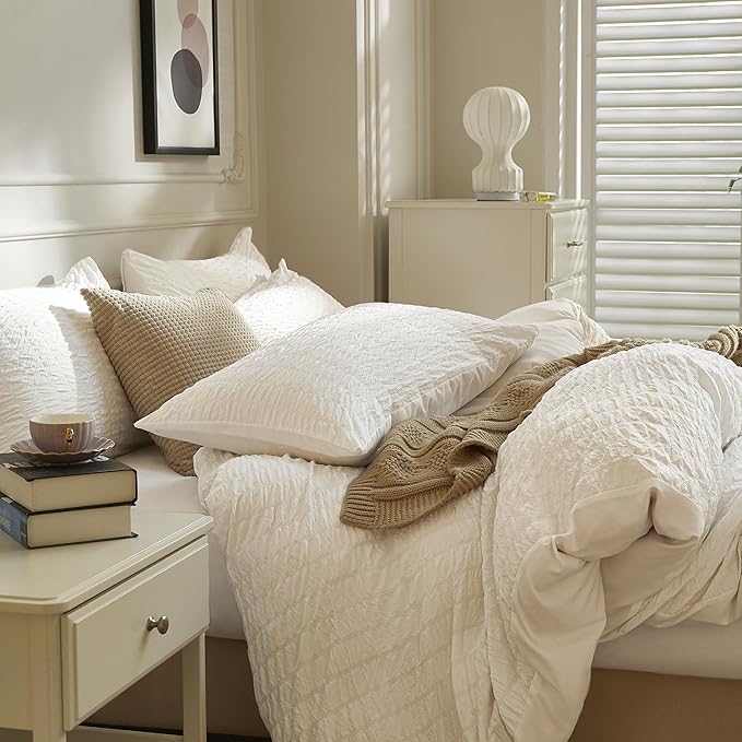 JELLYMONI White Duvet Cover Full Size, Soft Breathable Seersucker Duvet Cover - Image 7