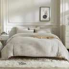 JELLYMONI Beige Duvet Cover Queen Size, Soft Breathable Seersucker Duvet Cover - Image 3