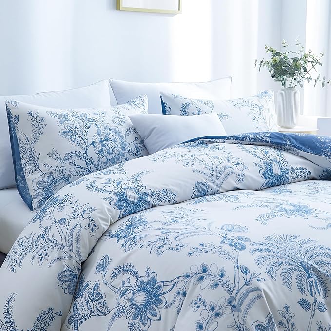 BOLINLIVING Floral Duvet Cover Queen Size 3 Pieces, Flower Duvet Cover - Image 5