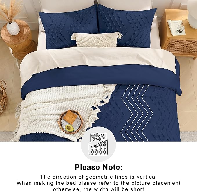 Andency Navy Blue Comforter Set King Size, Boho Soft Warm Tufted Bedding - Image 5
