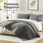Comfort Spaces Charcoal Oversized Queen Quilt Set 102"x118" Bedspread Quilted - Image 2