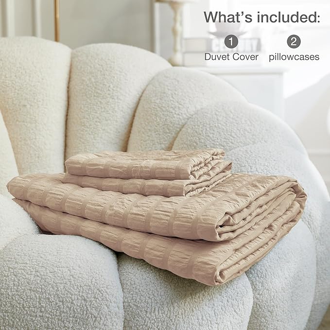 JELLYMONI Khaki Duvet Cover Cal King Size, Soft Breathable Seersucker Duvet - Image 6