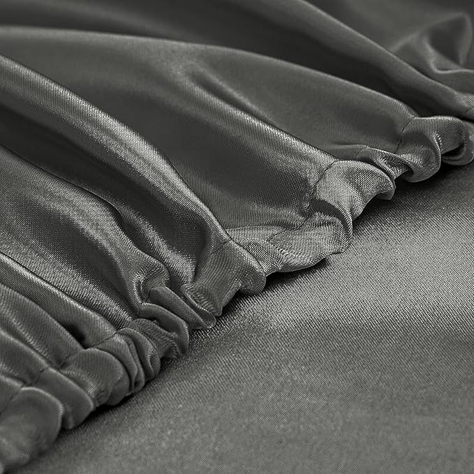 Homiest Dark Grey Satin Fitted Sheet Full Size, Deep Pocket, Luxury & Ultra - Image 4