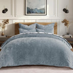 EVERGRACE Velvet Quilt Set Queen Size, Luxurious Soft Striped Channel Bedding by EverGrace