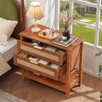 LEYAOYAO 31.5" Wide Rattan Night Stand, Large Boho Nightstand, Bedside Table - Image 8