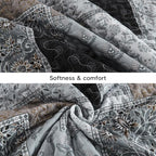 Xruibed Grey Quilt Set Queen Size 3 Pieces Plaid Floral Boho Bedspread Coverlet - Image 8