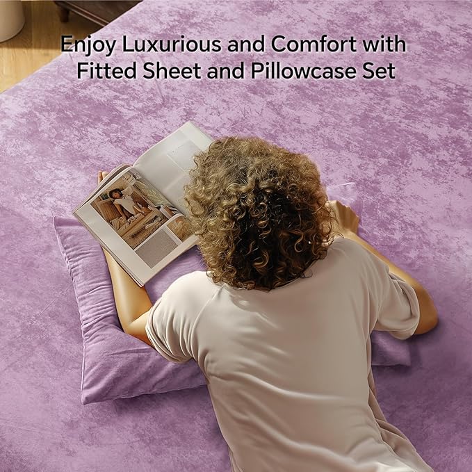 BEDELITE Velvet Fitted Sheet and Pillowcase Set, Luxury Soft Fuzzy Bottom Sheet - Image 2