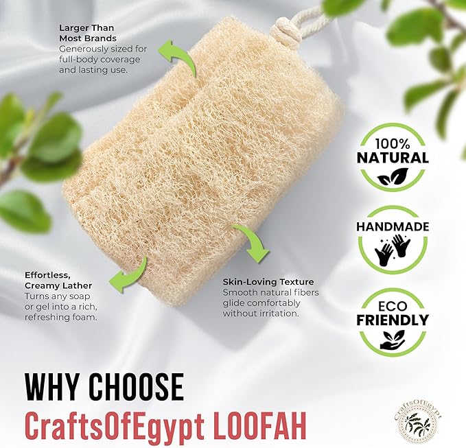 CraftsOfEgypt Luffa Body Scrubber – Plant-based Egyptian loofah shower sponge - Image 3