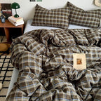 PinkMemory Brown Blue Gingham Buffalo Plaid Duvet Cover King 100% Washed Cotton - Image 2