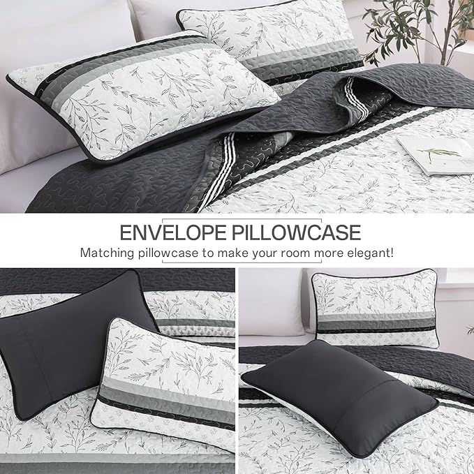 Quilt Set Queen Size, 3 Piece Soft Lightweight Microfiber Quilt Bedding Set - Image 7